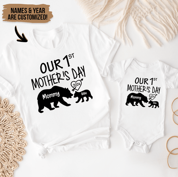 Our 1st Mother's Day - Momma Bear & Baby Bear - Personalized Tshirts Gift For New Moms, Mom, Infant, Baby, Newborn