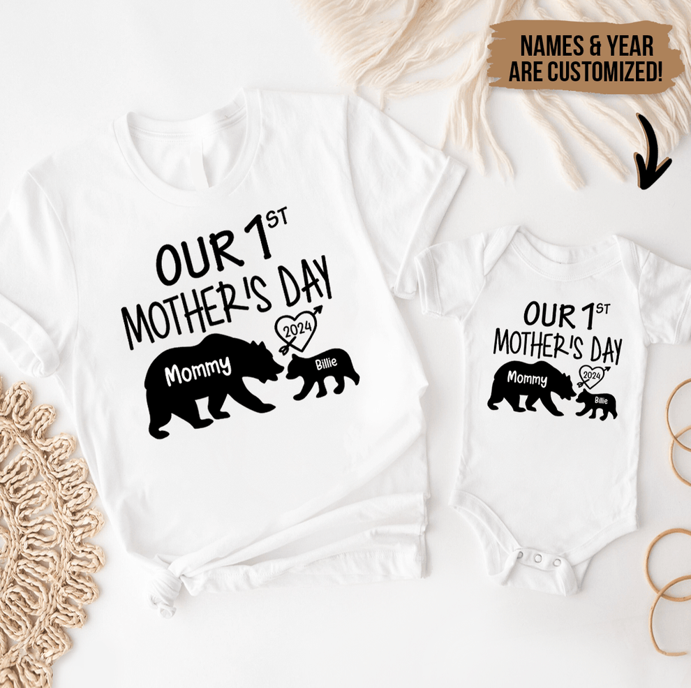 Our 1st Mother's Day - BABY ONESIE - Momma Bear &amp; Baby Bear - Personalized Gift For New Moms, Mom, Mother, Grandma, Grandmother, Mother's Day, Family - Suzitee Store