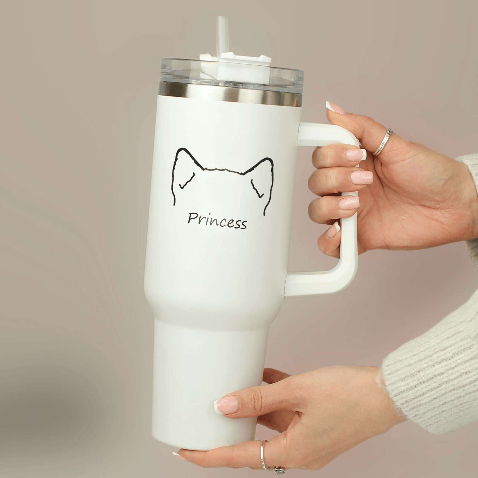 Personalized 40oz Tumbler With Handle - Custom Gift for Dog Owner  - Dog Lover Gifts for Friends, Dog Mom, Dog Dad, Homeowners