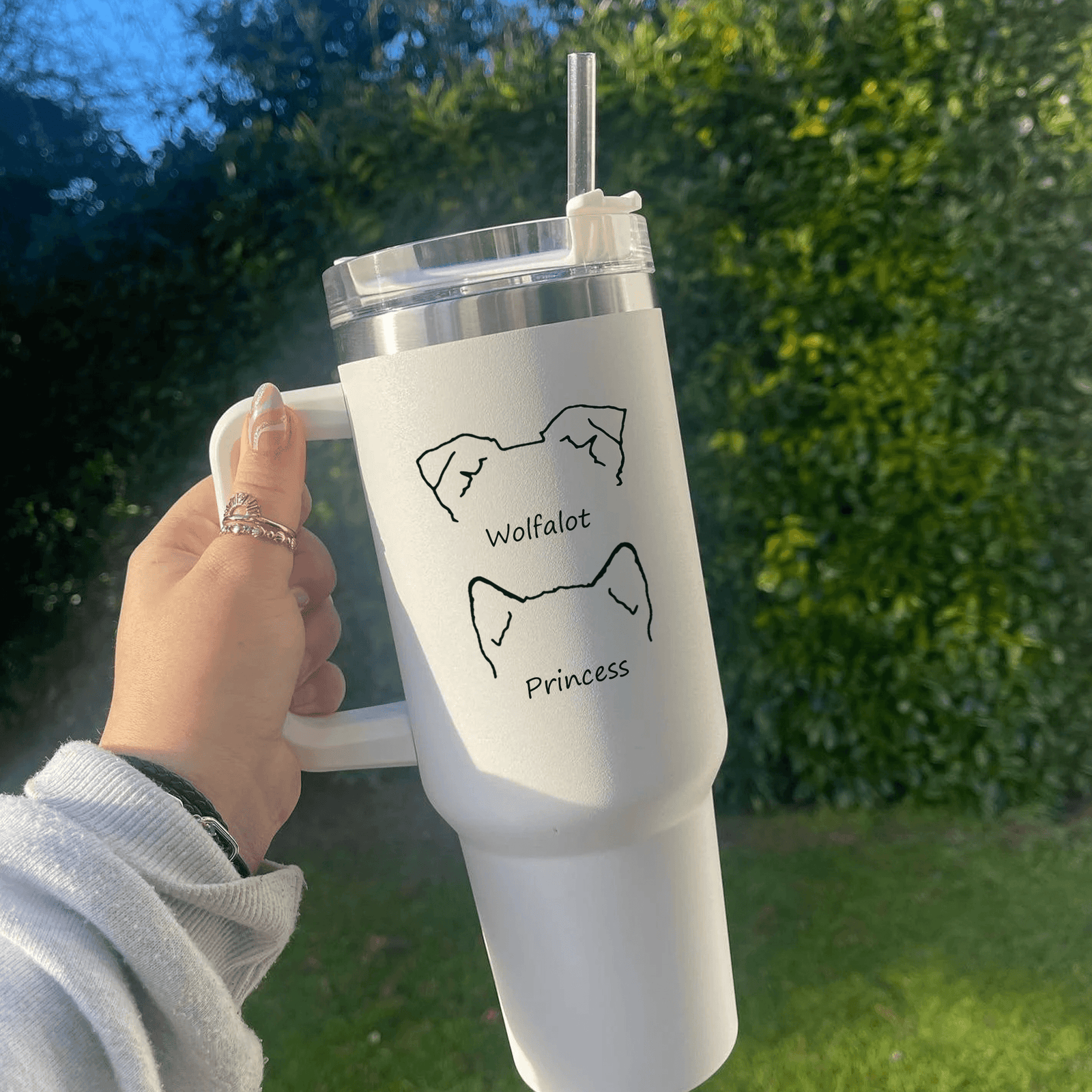 Personalized 40oz Tumbler With Handle - Custom Gift for Dog Owner  - Dog Lover Gifts for Friends, Dog Mom, Dog Dad, Homeowners