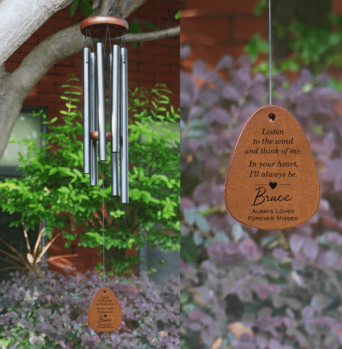 Custom Memorial Gift - In Your Heart I'll Always Be - Personalized Wind Chimes | Sympathy , Bereavement, Family Memory, Condolence Gift for Pet Loss, Dog & Cat Lover