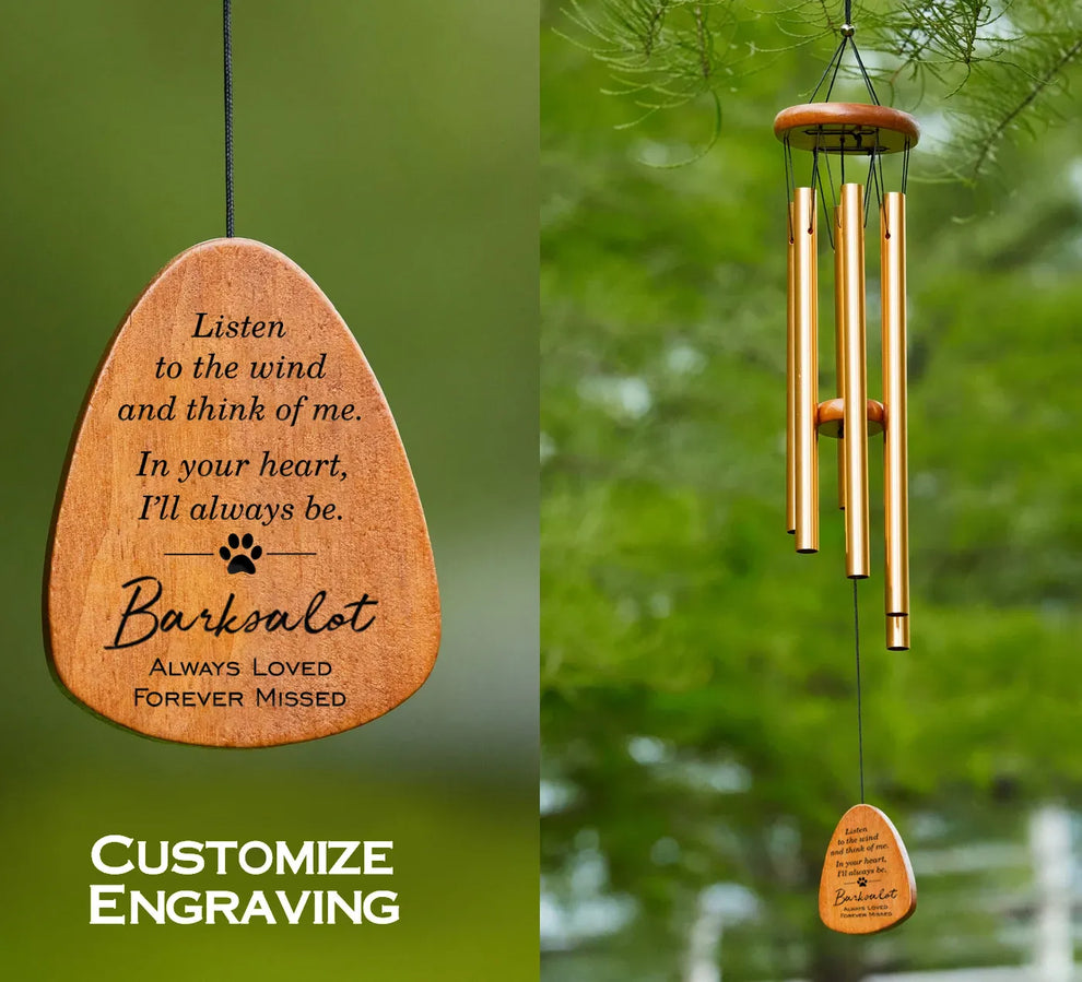 Custom Memorial Gift - In Your Heart I'll Always Be - Personalized Wind Chimes | Sympathy , Bereavement, Family Memory, Condolence Gift for Pet Loss, Dog &amp; Cat Lover