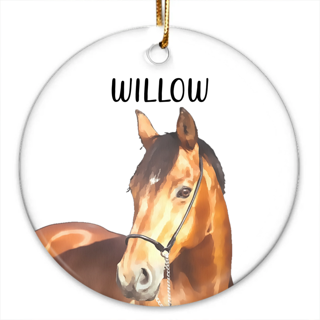 Custom Photo Horse Ornament personalized circle ceramic ornament, alternate view 3
