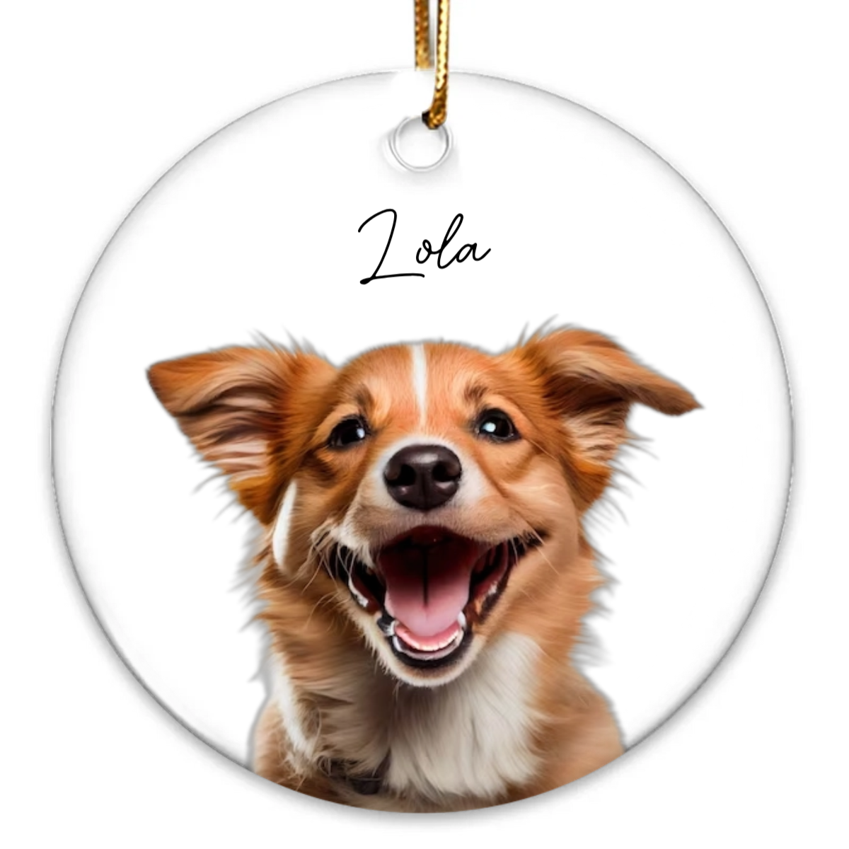 Custom Photo Pet Portrait Ornament - Personalized Circle Ceramic Ornament - Christmas Gift for Dog Lovers, Cat Lovers, Pet Lovers