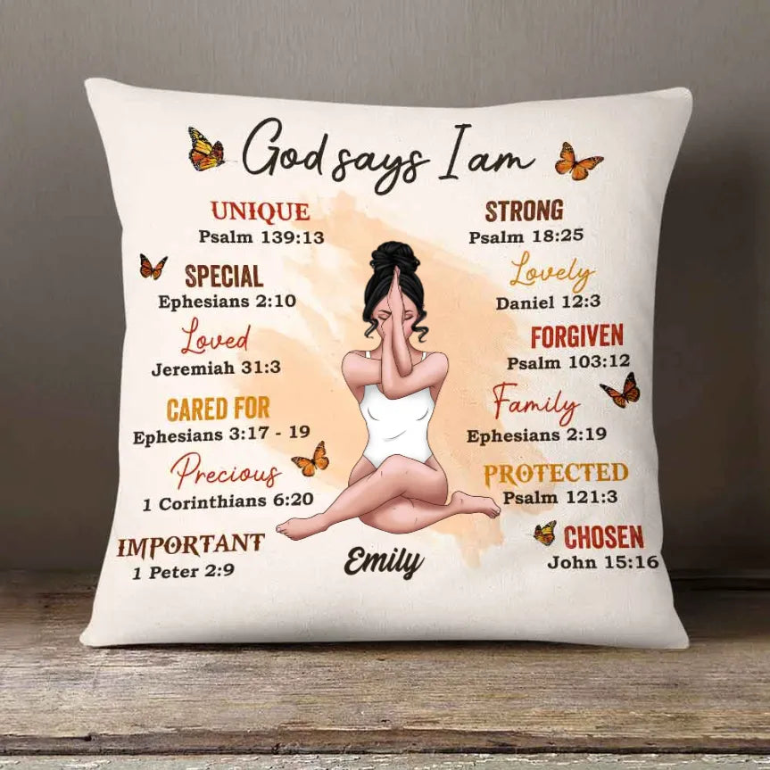 God Says I Am - Personalized Custom Pillow - Gifts For Women, Yoga Lovers, Mental Health Gifts 2