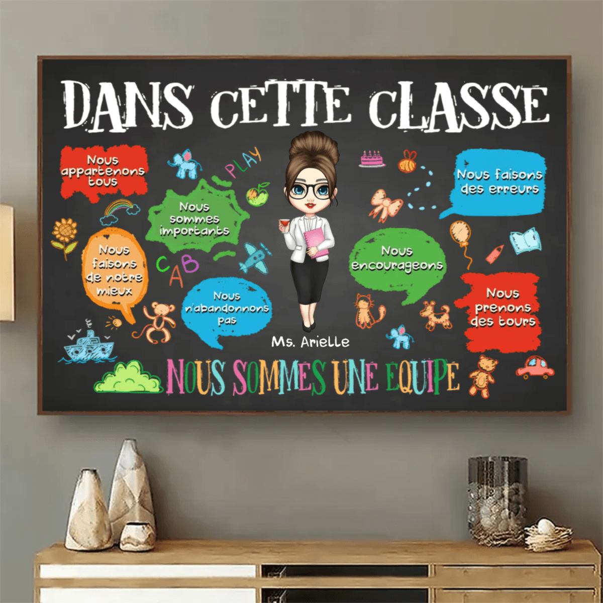 [French Version] In This Classroom We Are A Team - Personalized Poster - Back To School, 1st Day of School - Custom Gift For Teachers & Educators, Classroom Decoration