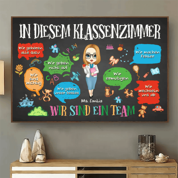 [German Version] In This Classroom We Are A Team - Personalized Canvas Prints - Back To School, 1st Day of School - Custom Gift For Teachers & Educators, Classroom Decoration