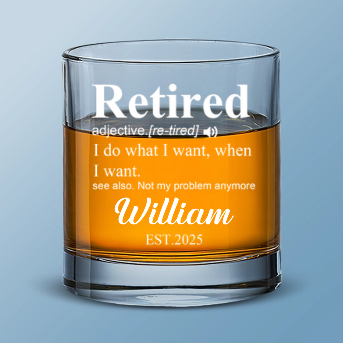 Personalized Retirement Definition whiskey glass, alternate view 3