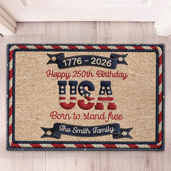 Family USA 250Th Birthday Faux Yarn Pattern - Personalized Doormat - America 250th Anniversary Gifts For Family, Mom, Dad, Brother, Sister