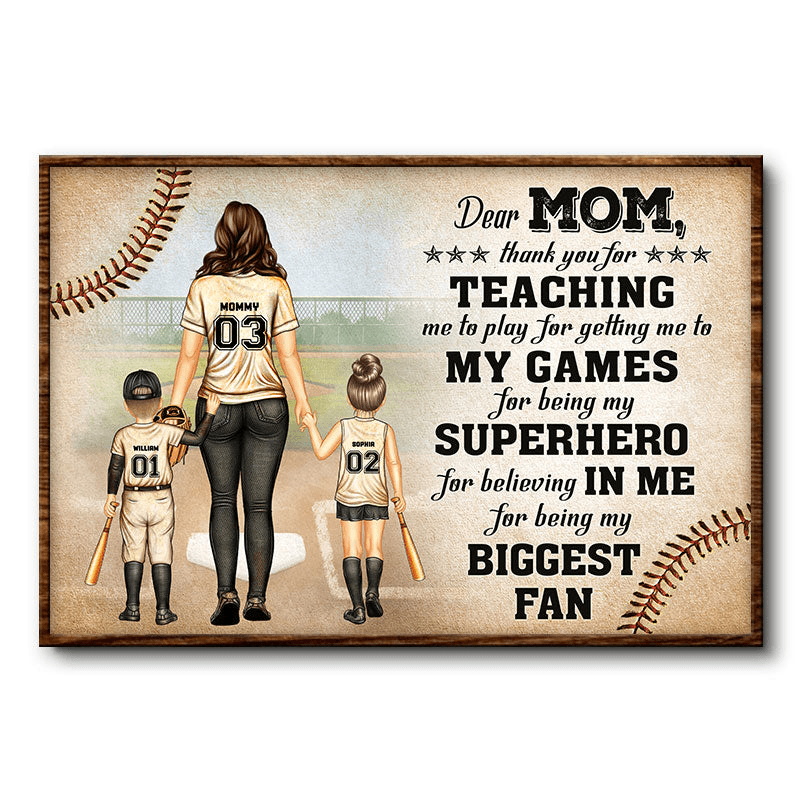 Baseball Dear Mom Thank You For Being My Biggest Fan - Personalized Horizontal Poster - Custom Mother's Day Gift For Mom, Mama, Mommy, Mother, Wife - Suzitee Store