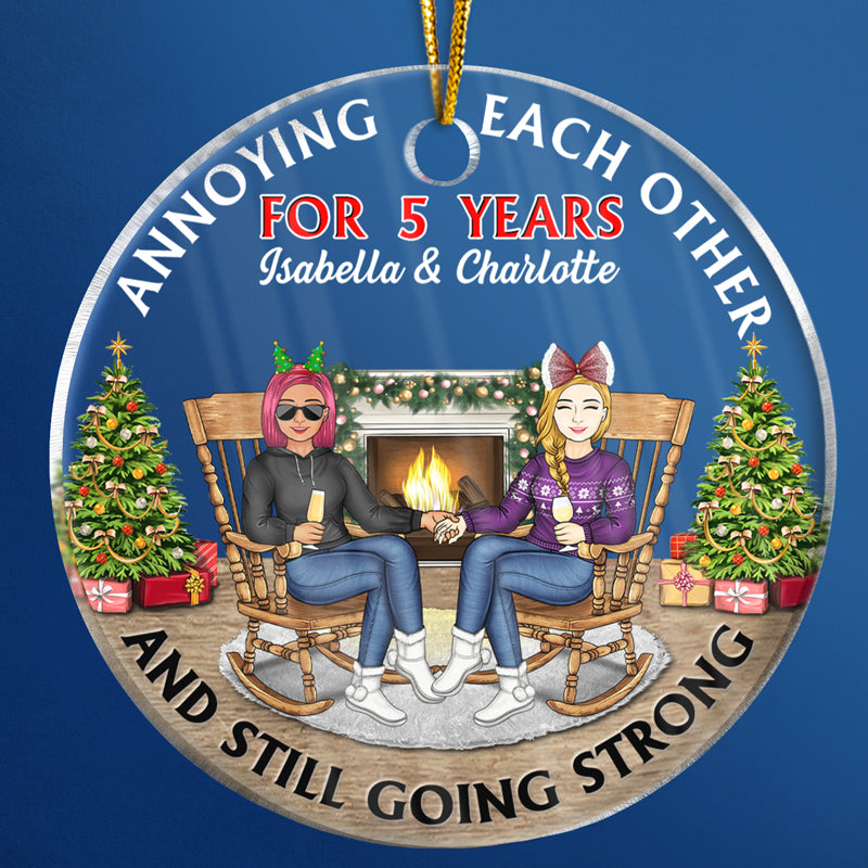 Personalized Christmas Family Couple Annoying Each Other For Years circle acrylic ornament, alternate view 4