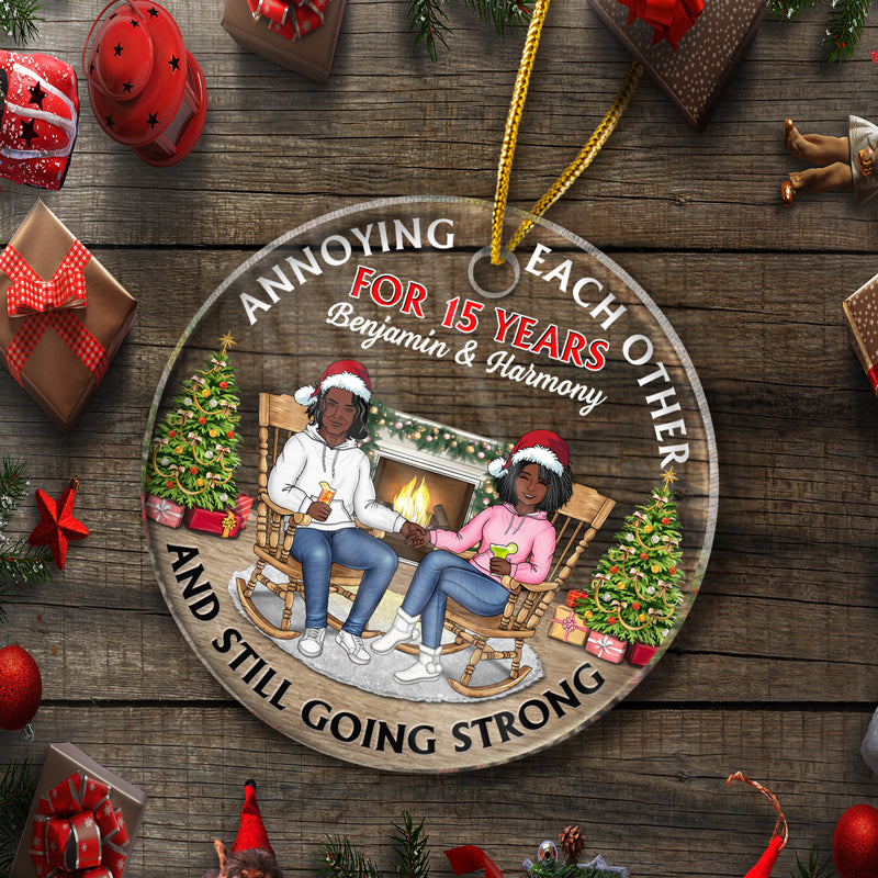 Personalized Christmas Family Couple Annoying Each Other For Years circle acrylic ornament, alternate view 5