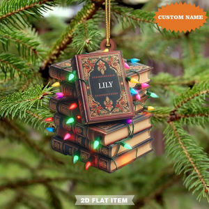 Vintage Books Christmas Light Ornament - Personalized Custom Shaped Acrylic Ornament - Christmas For Book Lovers