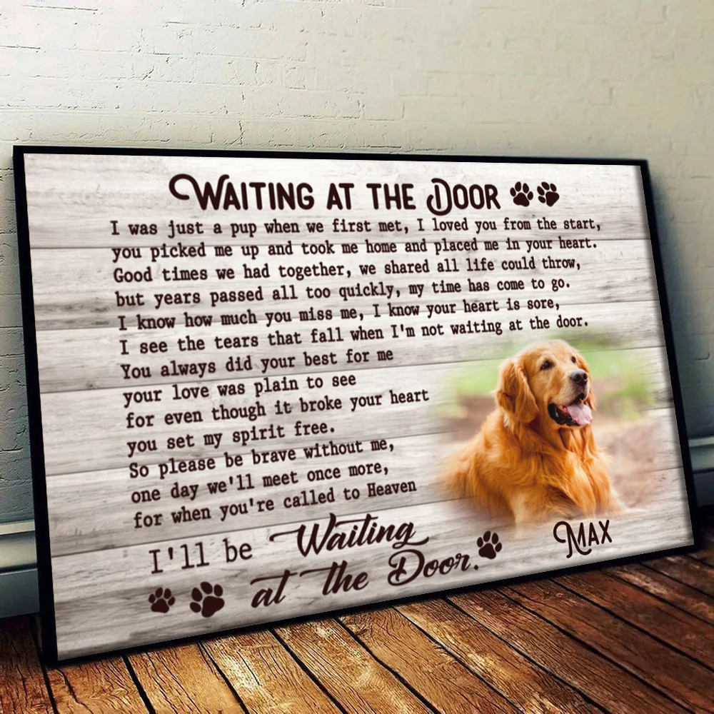 Custom Photo Memorial Pet Waiting At The Door - Personalized Horizontal Canvas Prints - Personalized Gifts for Pet Loss, Sympathy Gift for Cat, Dog Lovers