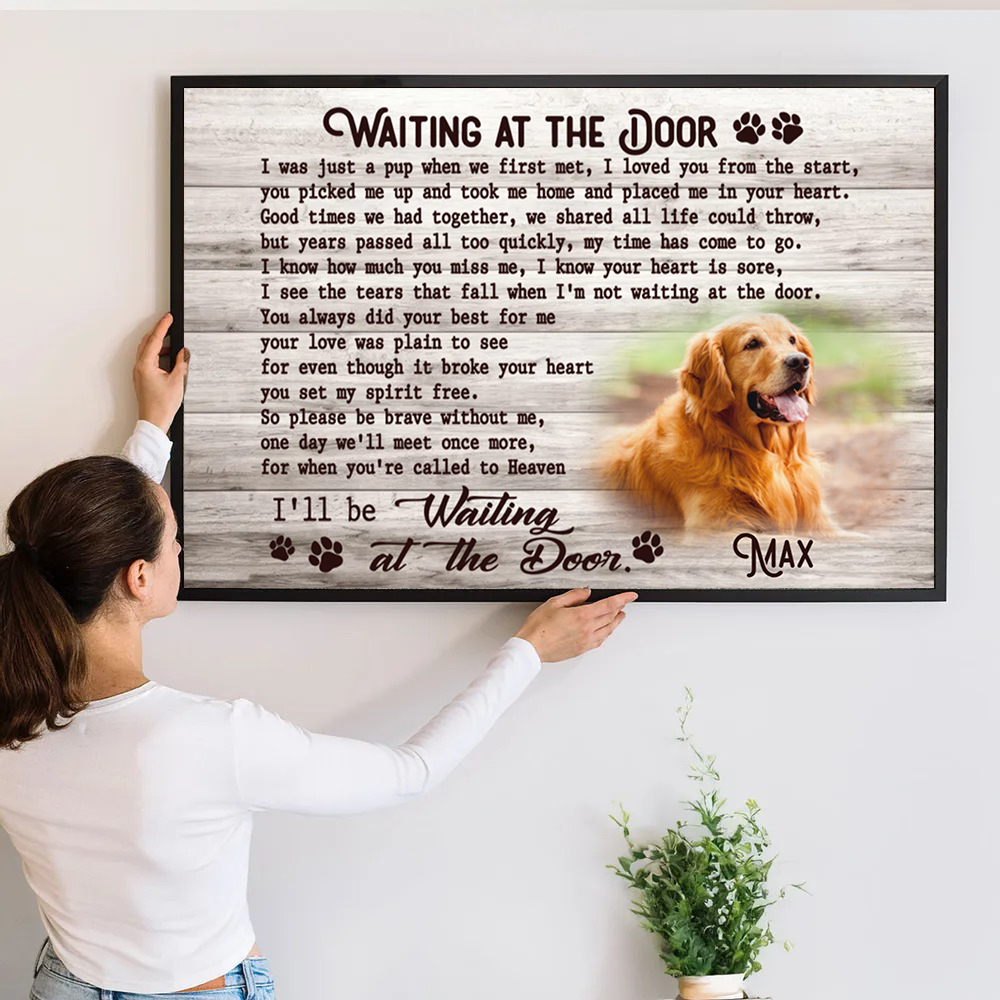 Custom Photo Memorial Pet Waiting At The Door - Personalized Horizontal Canvas Prints - Personalized Gifts for Pet Loss, Sympathy Gift for Cat, Dog Lovers 2