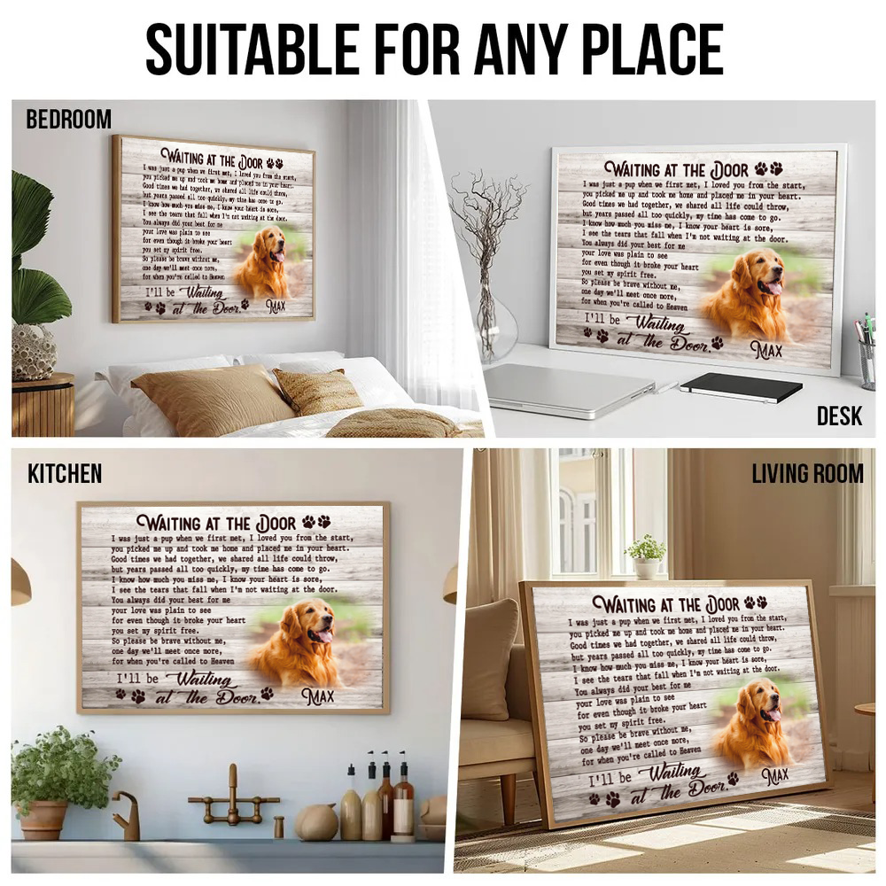 Custom Photo Memorial Pet Waiting At The Door - Personalized Horizontal Canvas Prints - Personalized Gifts for Pet Loss, Sympathy Gift for Cat, Dog Lovers 4