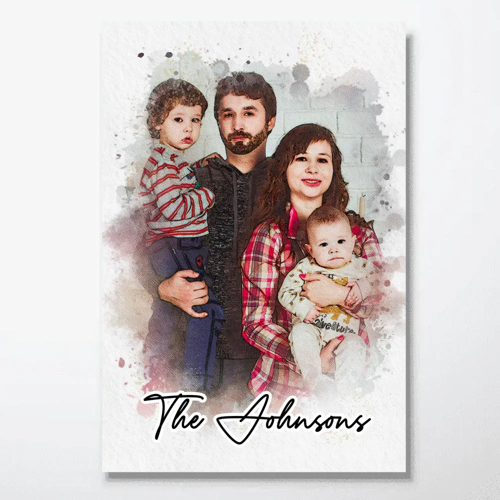 Custom Photo Watercolor Family poster, kitchen and living room