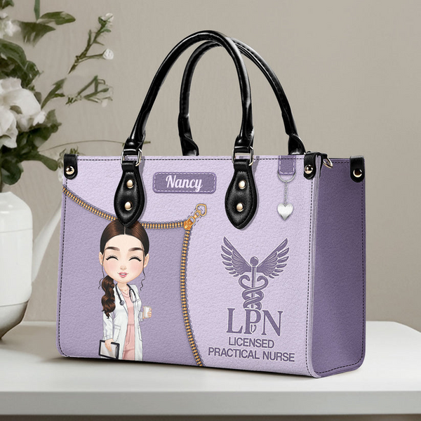 Watercolor Nurse - Personalized Leather Handbag - Gift For Nurse