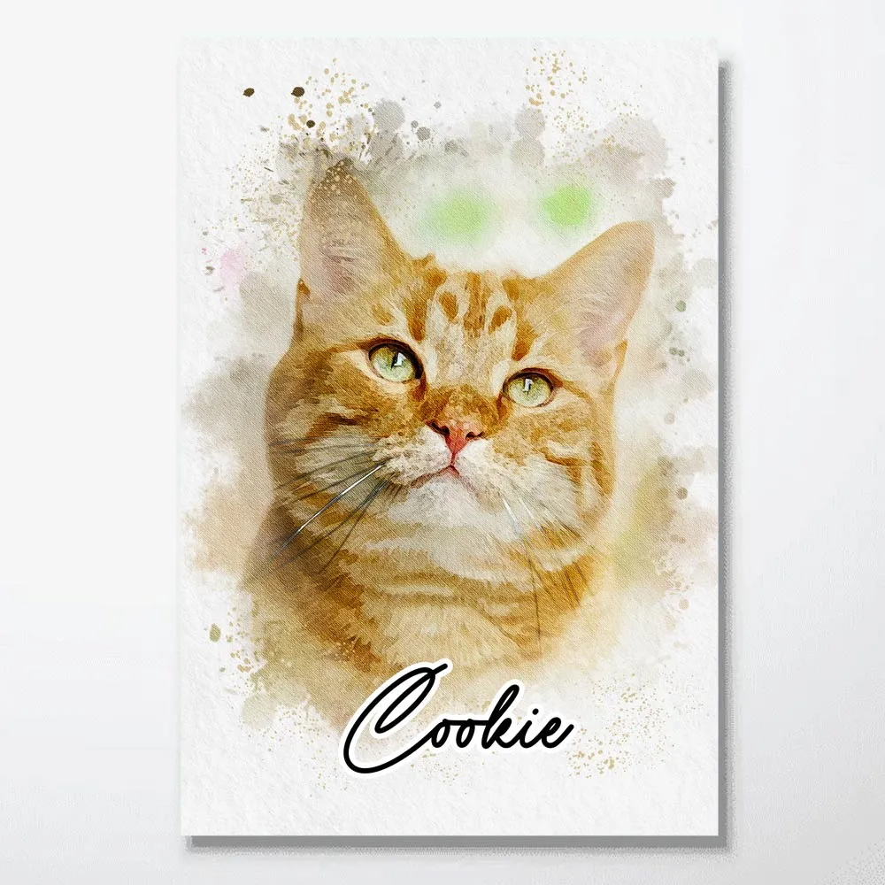 Custom Photo Watercolor Cat - Personalized Poster/Canvas Prints - Gift for Cat Lovers, Dog Lovers, Pet Lovers
