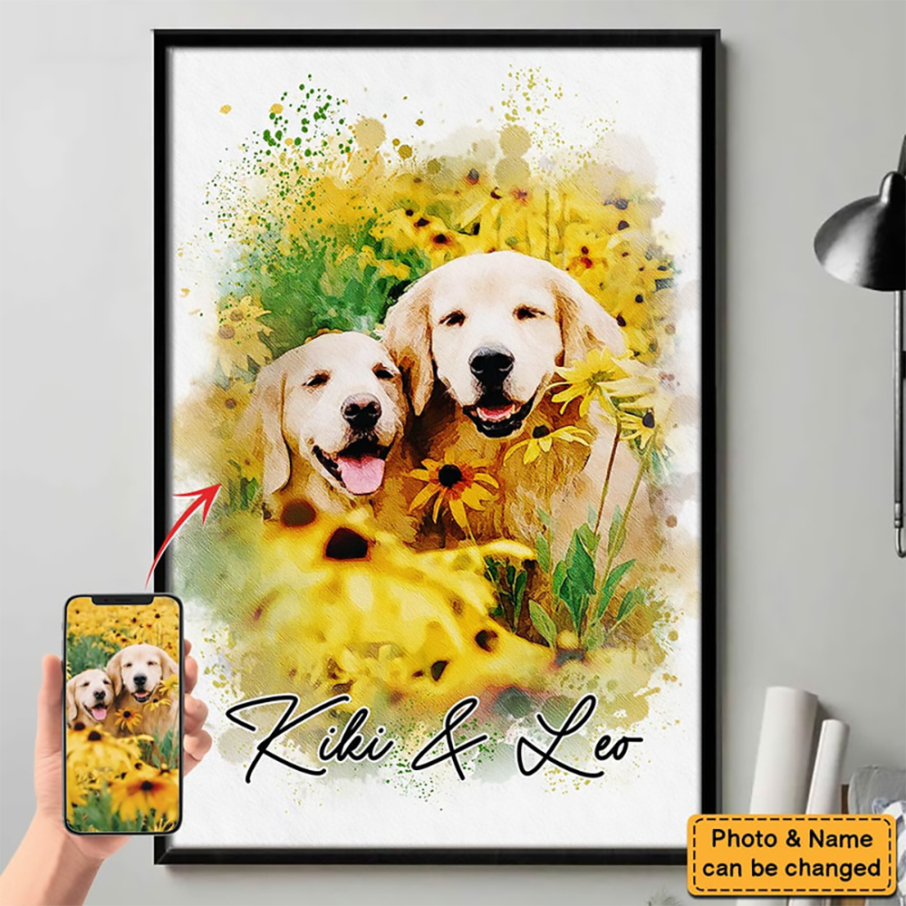 Custom Photo Watercolor Pet - Personalized Poster/Canvas Prints - Gift for Dog Lovers, Cat Lovers, Pet Lovers 2