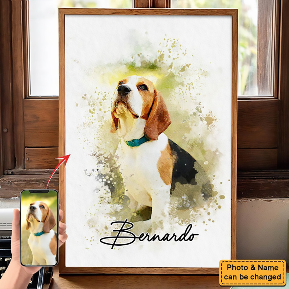 Custom Photo Watercolor Pet - Personalized Poster/Canvas Prints - Gift for Dog Lovers, Cat Lovers, Pet Lovers 1