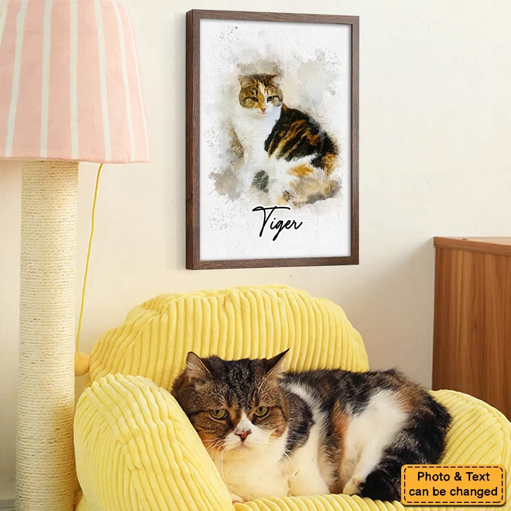 Custom Photo Watercolor Cat - Personalized Poster/Canvas Prints - Gift for Cat Lovers, Dog Lovers, Pet Lovers