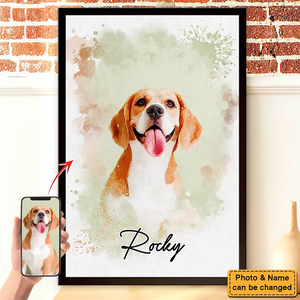 Custom Photo Watercolor Pet - Personalized Poster/Canvas Print - Gift for Dog Lovers, Cat Lovers, Pet Lovers