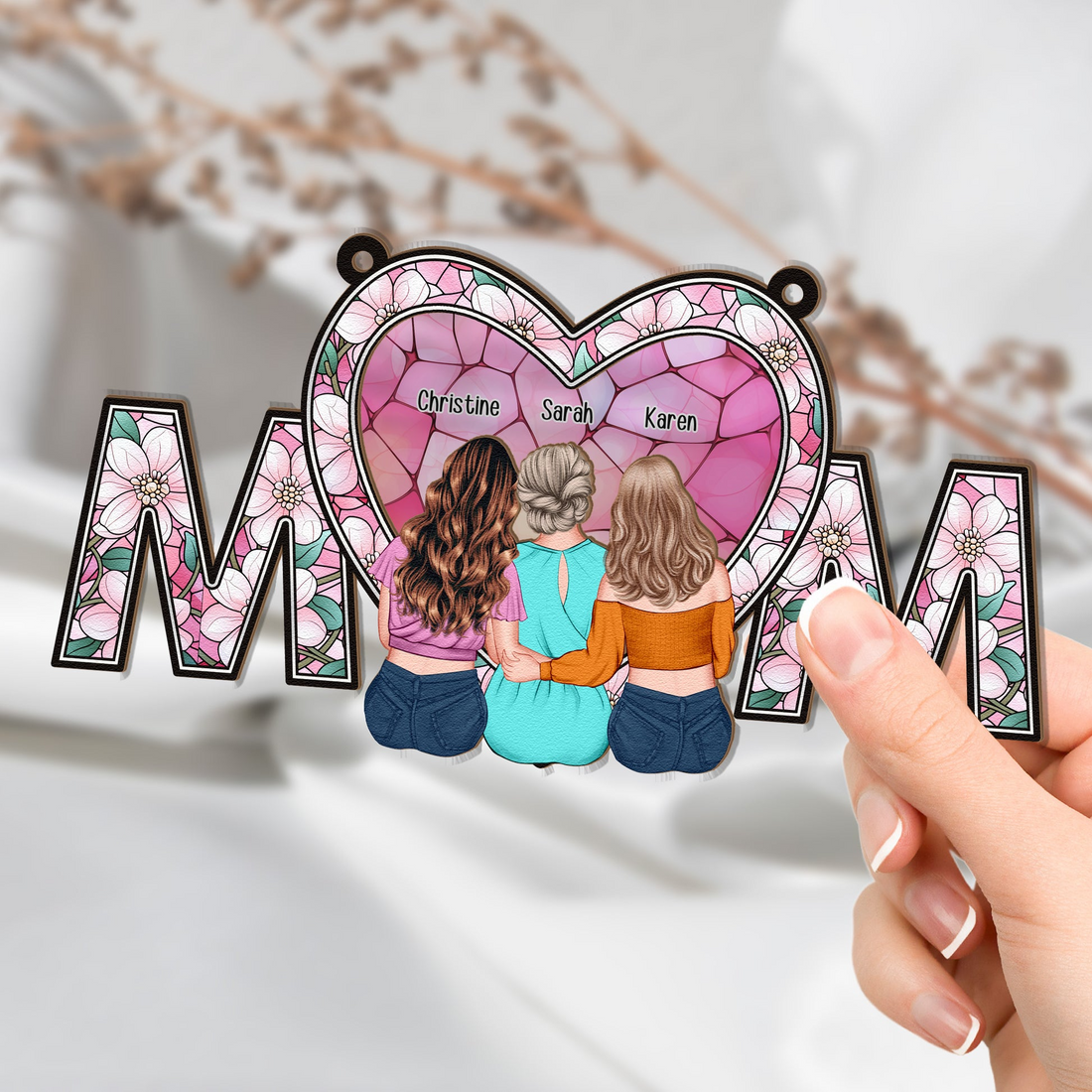Personalized We Love You Mom suncatcher ornament, alternate view 3