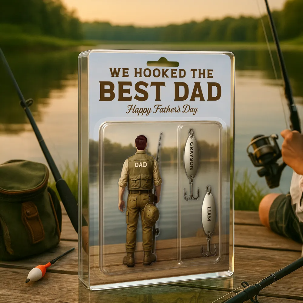 We Hooked The Best Dad Fishing With Kids&#39; Names - Personalized Rectangle Acrylic Plaque - Gift For Dad, Daddy, Father&#39;s Day