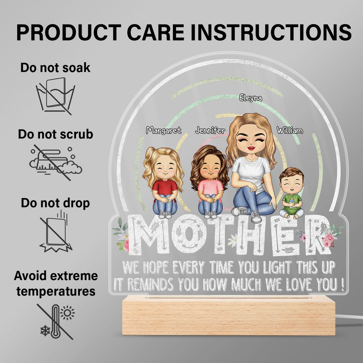 We Hope Every Time You Light This Up - Personalized 3D Led Light Wooden Base - Gift For Mom, Mother, Grandma, Grandmother