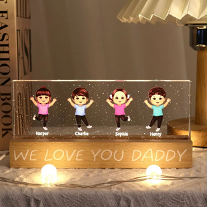 We Love You Daddy Happy Kids - Personalized Acrylic LED Night Light - Father's Day Gift For Dad, Grandpa, Husband