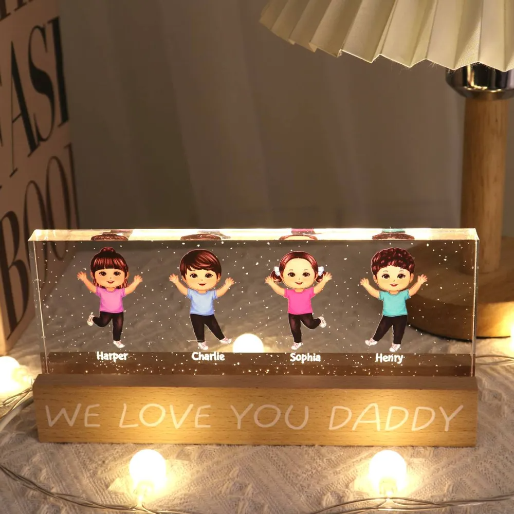 We Love You Daddy Happy Kids - Personalized Acrylic LED Night Light - Father's Day Gift For Dad, Grandpa, Husband