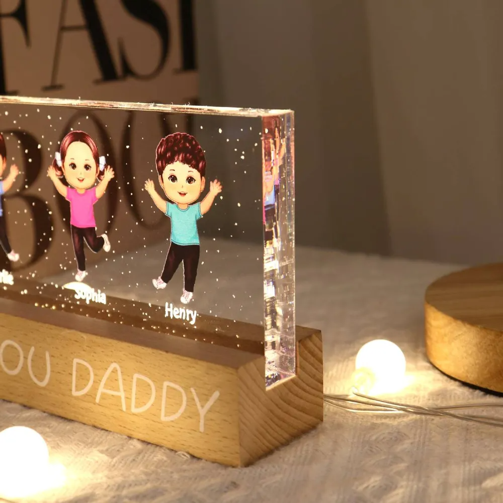 We Love You Daddy Happy Kids - Personalized Acrylic LED Night Light - Father's Day Gift For Dad, Grandpa, Husband