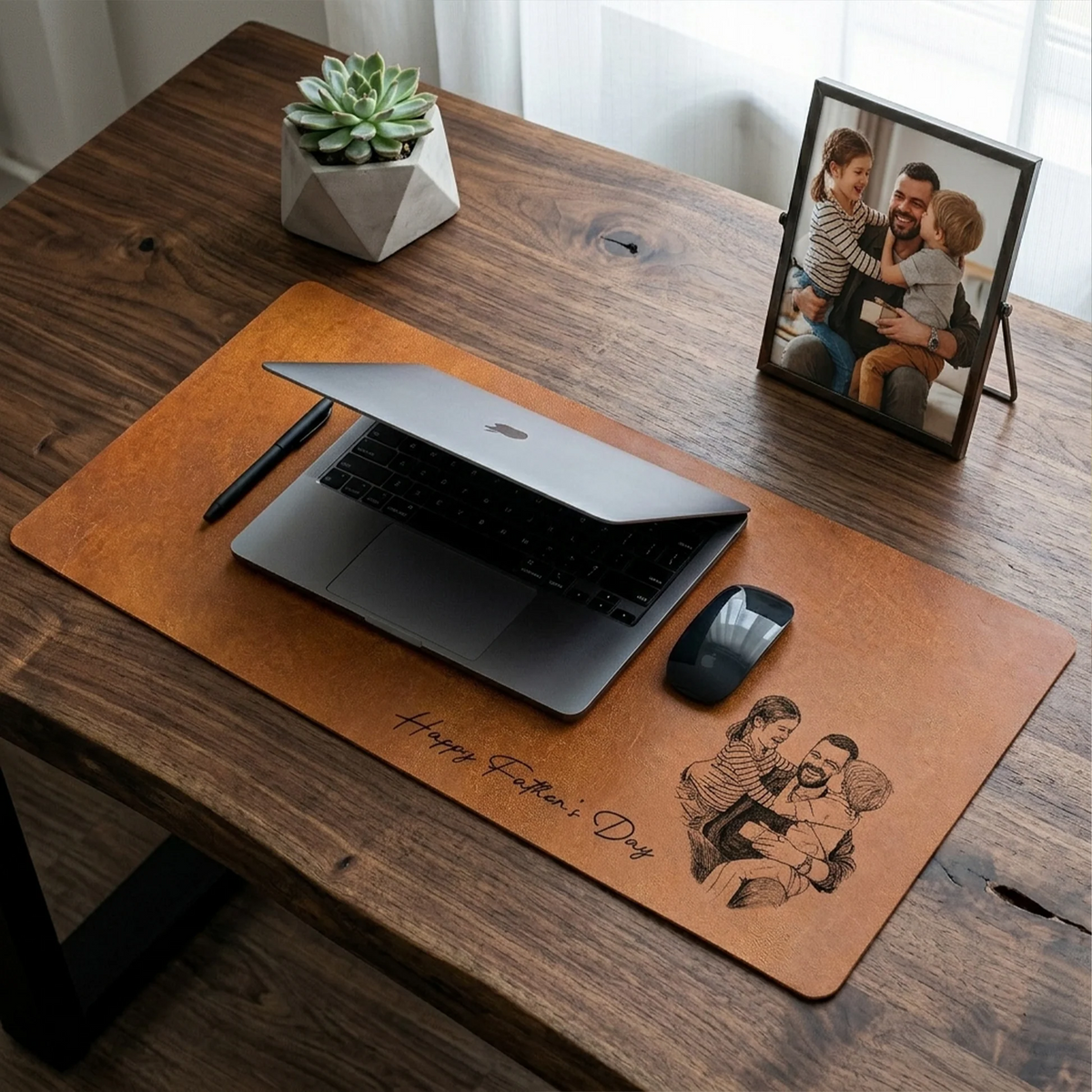 Custom Photo Sketch Line Art Dad We Love You - Personalized Desk Mat - Father's Day Gift for Dad, Daddy, Papa, Grandpa