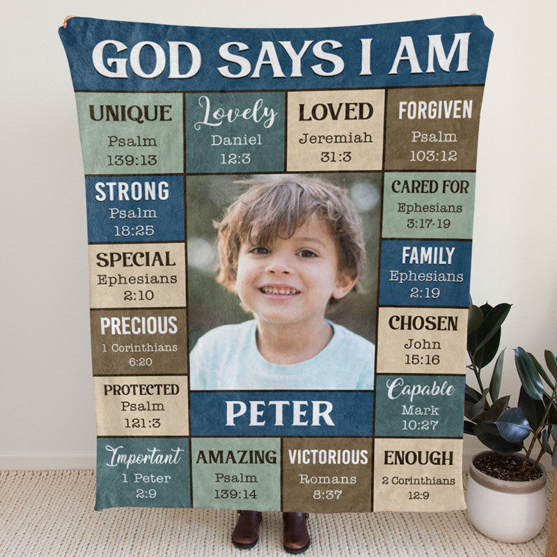 Personalized Custom Photo God Says I Am fleece blanket, soft fleece fabric close-up