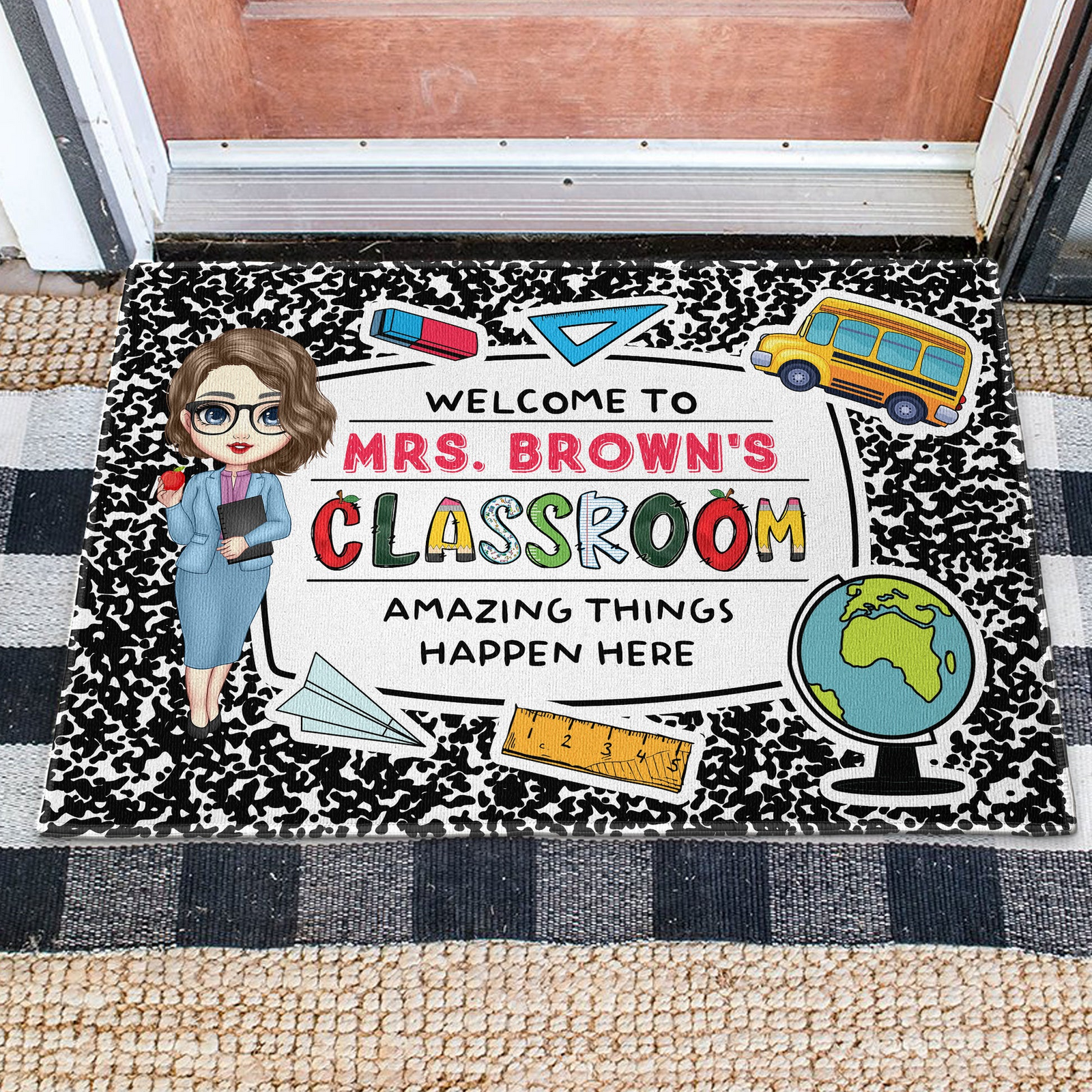 Welcome To My Classroom Teacher - Personalized Doormat - Back To School Gift For Teacher, Educator, Kindergarten, Preschool, Pre K, Paraprofessional