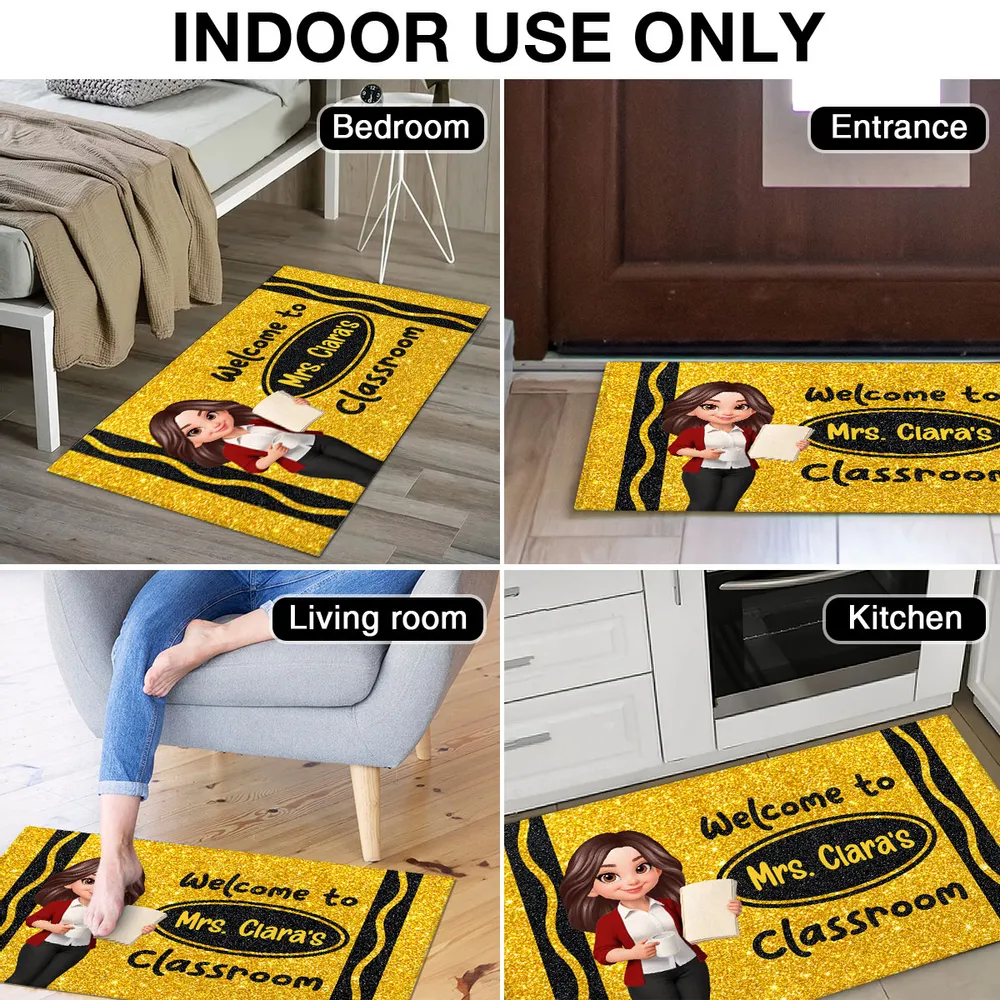 Faux Glitter Effect Crayon Color Welcome To Classroom - Personalized Doormat - Back To School Gift For Teacher, Educator