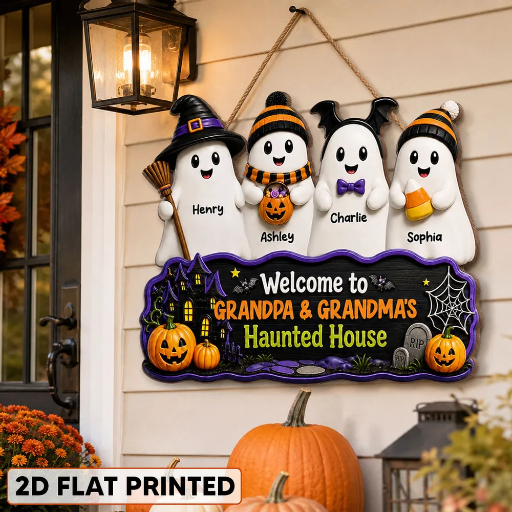 Halloween Welcome To Grandma Grandpa Haunted House - Personalized Custom Shaped Wood Sign - Halloween Gift For Grandma, Grandpa