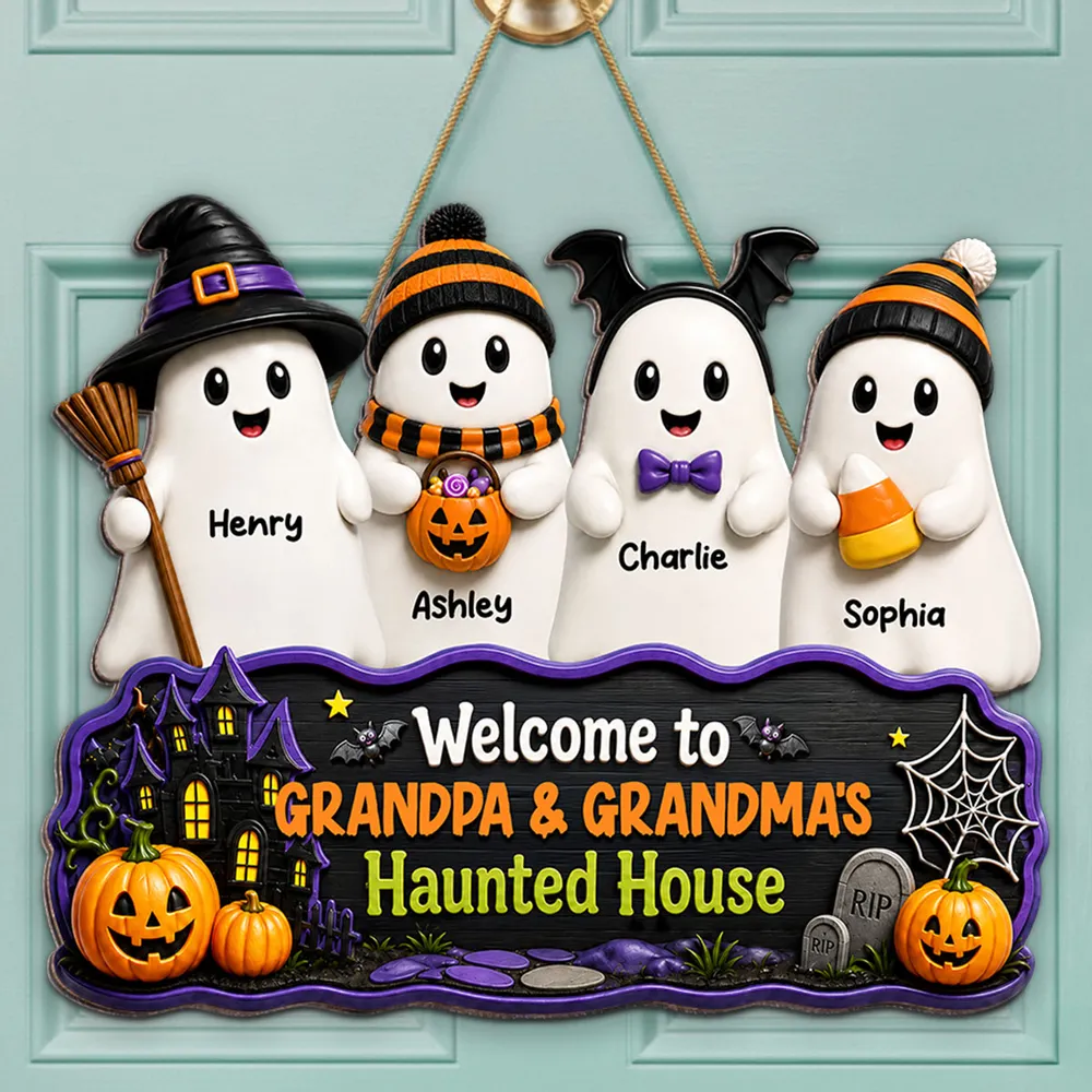Halloween Welcome To Grandma Grandpa Haunted House - Personalized Custom Shaped Wood Sign - Halloween Gift For Grandma, Grandpa