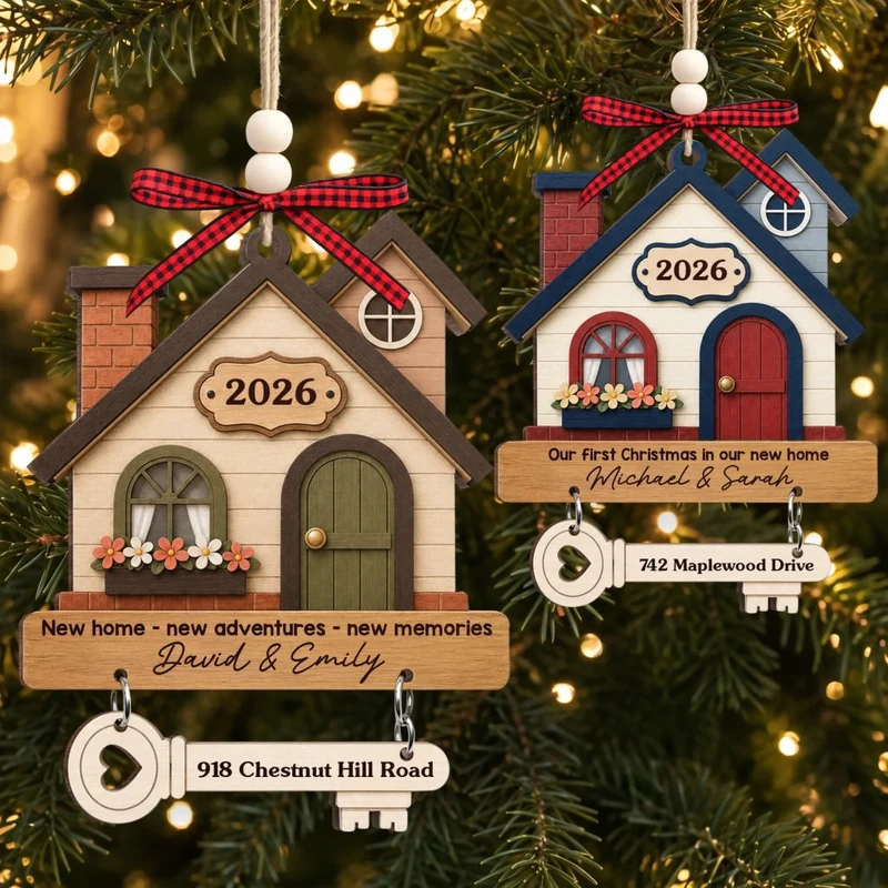 Where New Memories Begin - Personalized Wooden Ornament With Tag - Christmas Gift For Husband/Wife, Couples, Newlywed Wedding Gift