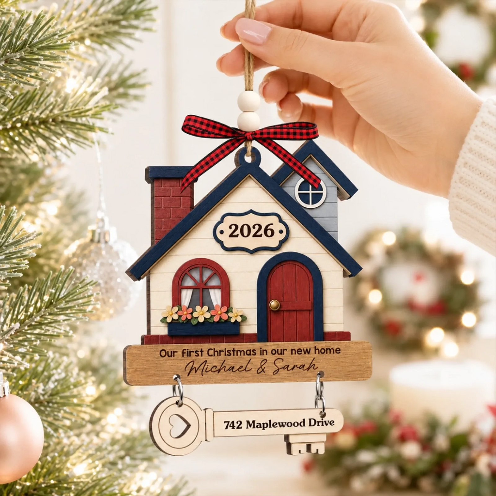 Where New Memories Begin - Personalized Wooden Ornament With Tag - Christmas Gift For Husband/Wife, Couples, Newlywed Wedding Gift