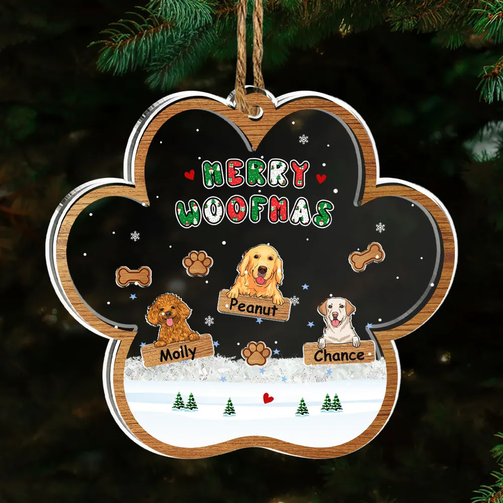 Personalized Woofmas Winter shaker ornament, alternate view 2