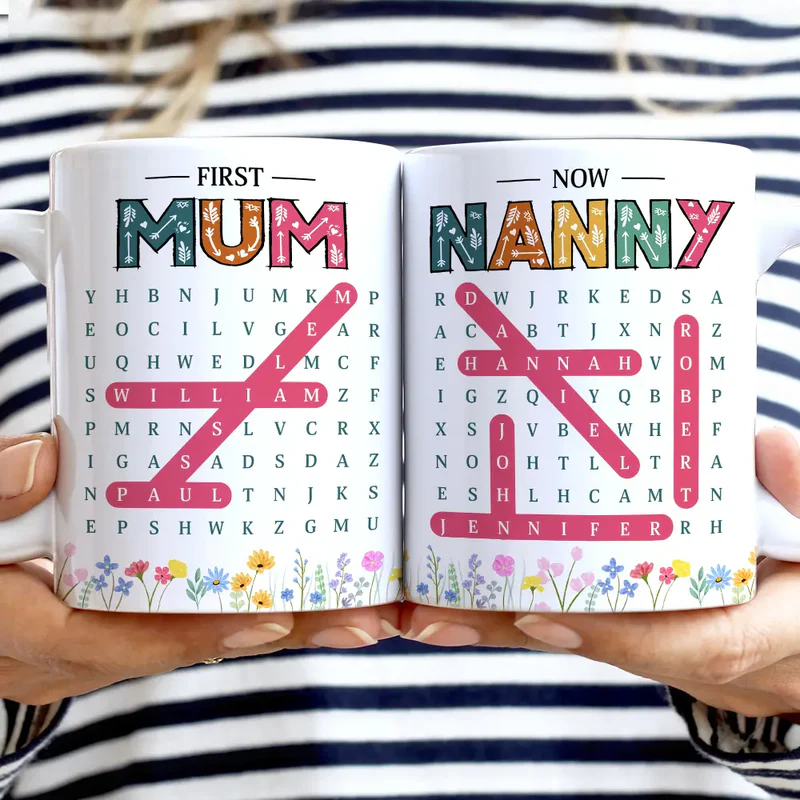 Word Search Puzzle First Mom Now Grandma - Personalized Custom Mug - Mother's Day Gift For Mom, Grandma