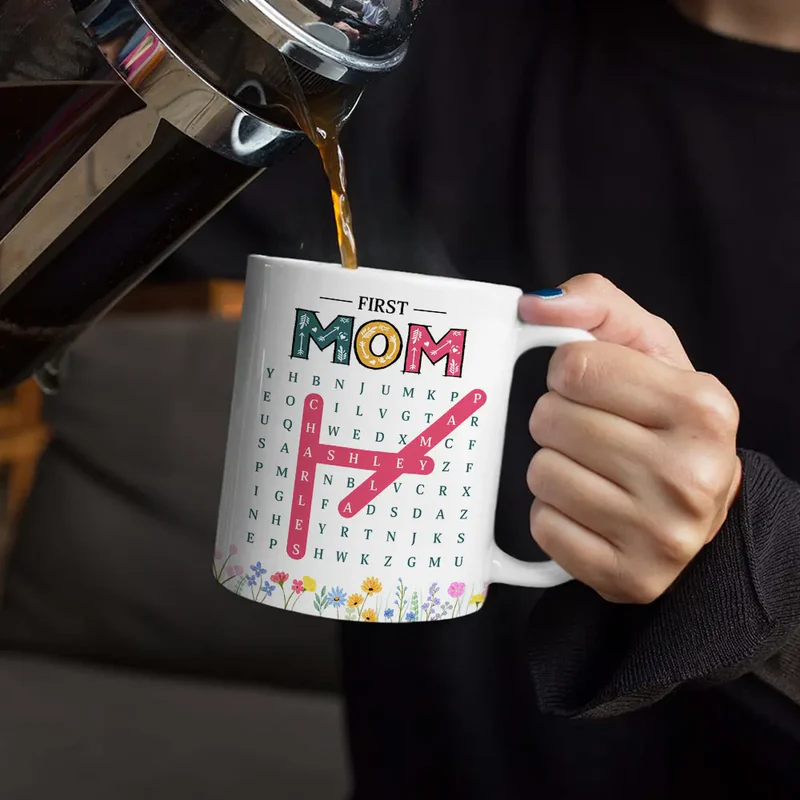 Word Search Puzzle First Mom Now Grandma - Personalized Custom Mug - Mother's Day Gift For Mom, Grandma