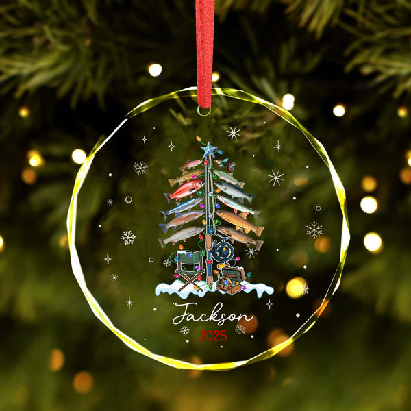 Xmas Tree Decor Gift For Fishing Lovers - Personalized Circle Glass Ornament - Christmas Gift For Fishing Lovers, Fishing Man