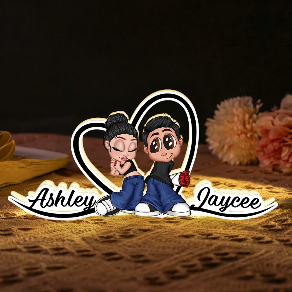 Y2K Couple Heart Shape With Names - Custom Shape Acrylic Light Box - Anniversary &amp; Valentine's Gift for Her/Him, Husband/Wife, Couples