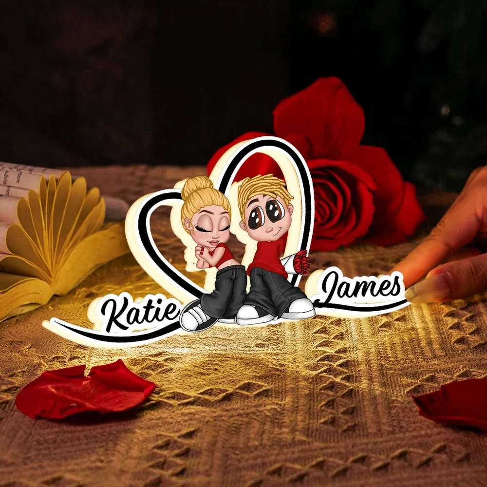 Y2K Couple Heart Shape With Names - Custom Shape Acrylic Light Box - Anniversary & Valentine's Gift for Her/Him, Husband/Wife, Couples