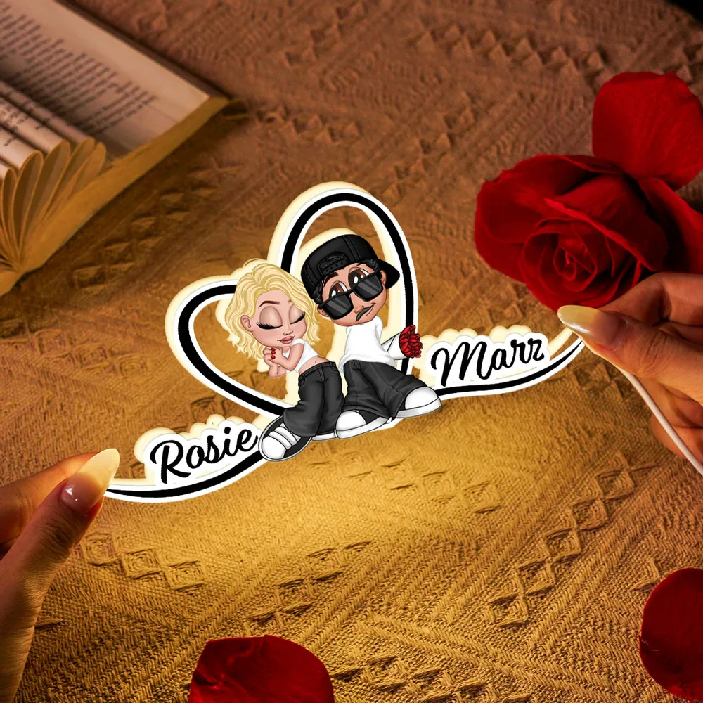 Y2K Couple Heart Shape With Names - Custom Shape Acrylic Light Box - Anniversary & Valentine's Gift for Her/Him, Husband/Wife, Couples