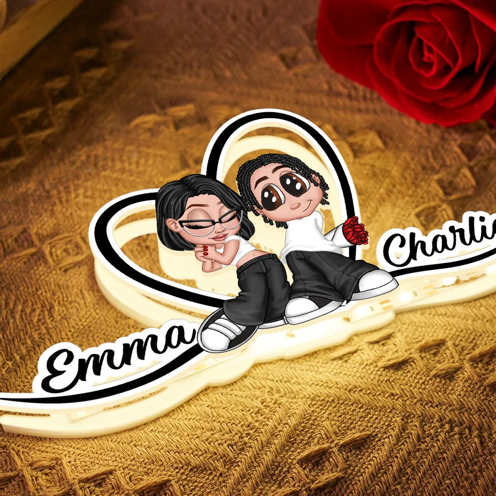 Y2K Couple Heart Shape With Names - Custom Shape Acrylic Light Box - Anniversary & Valentine's Gift for Her/Him, Husband/Wife, Couples