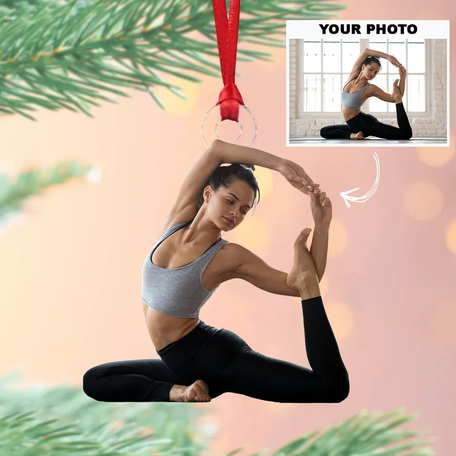 Personalized Custom Photo Ornament, Christmas Gifts For Yoga Lovers custom shaped acrylic ornament, alternate view 6